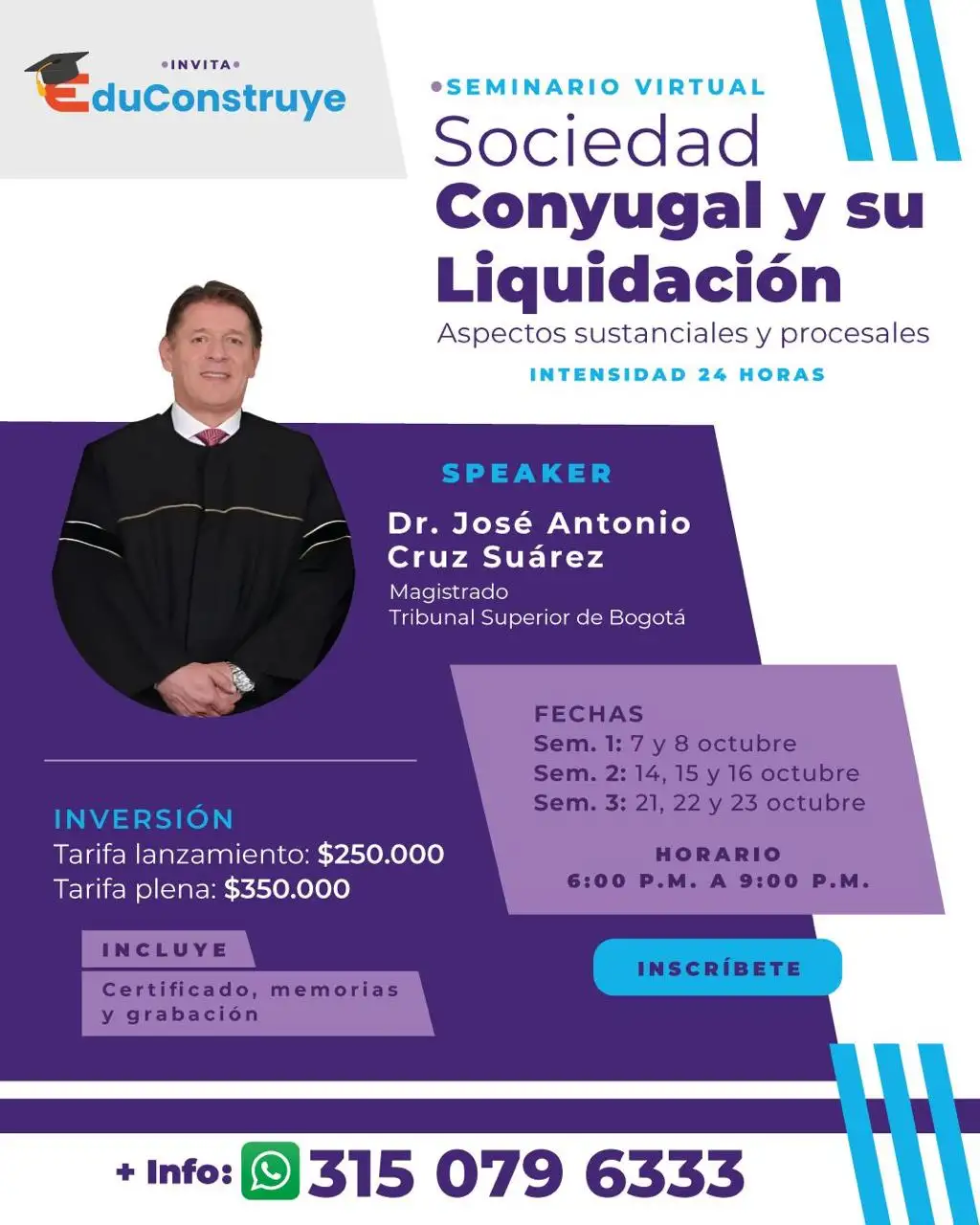 Flyer del seminario virtual Sociedad Conyugal y su Liquidación