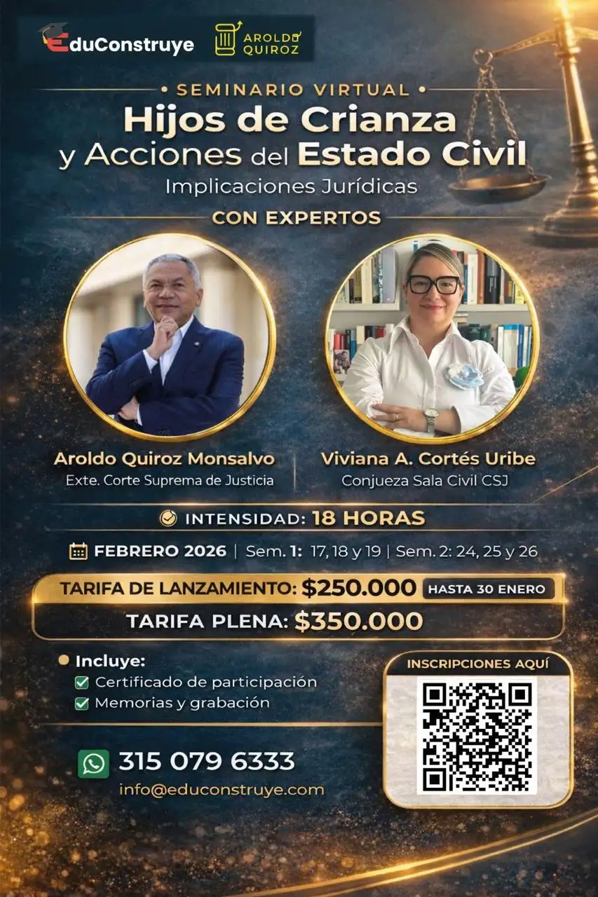 Flyer del seminario virtual Hijos de Crianza y Acciones del Estado Civil